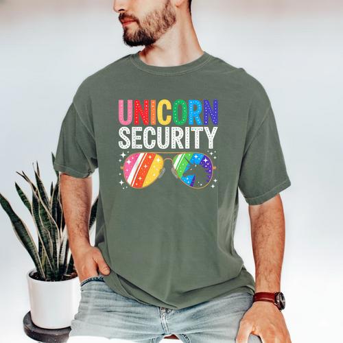 Unicorn Security Birthday Family Halloween Costume Mom Dad Men's Comfort Colors T-Shirt - Father's Day Fun