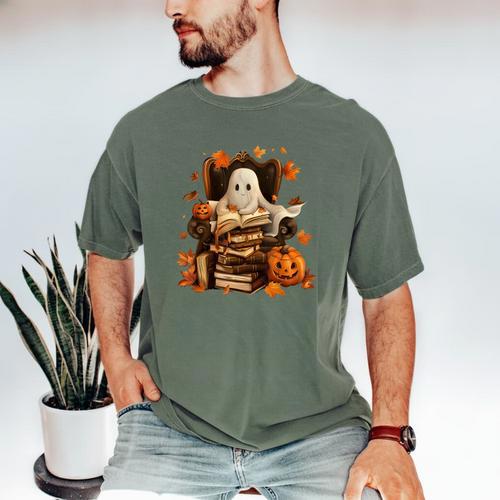Vintage Ghost Book Reading Pumpkin Gothic Halloween Teachers Men's Comfort Colors T-Shirt - Bookorys CA