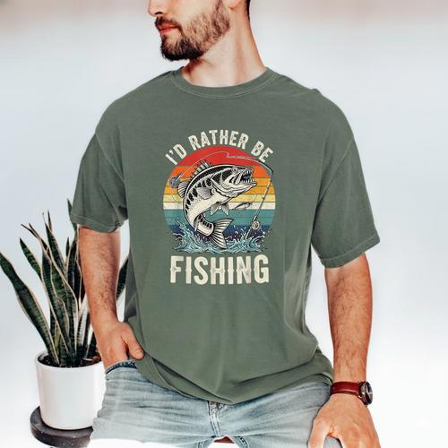 Vintage I'd Rather Be Fishing Graphic Bass Dad Boy Men Men's Comfort Colors T-Shirt - Father's Day Fun