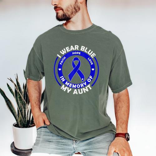 I Wear Blue In Memory Of My Aunt Colon Cancer Awareness Men's Comfort Colors T-Shirt - Easessy