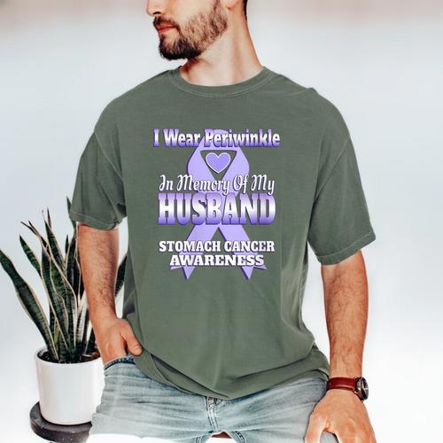 I Wear Periwinkle In Memory Of My Husband Stomach Cancer Men's Comfort Colors T-Shirt - Easessy