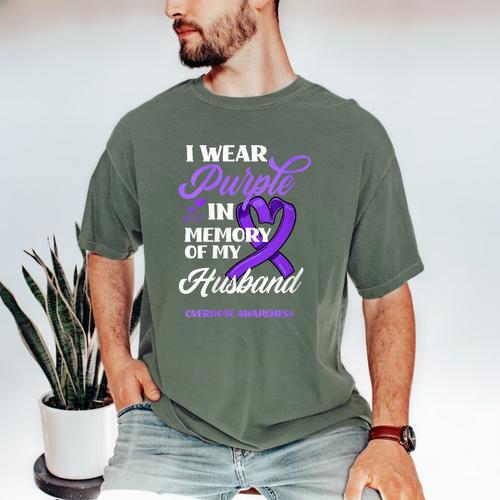 I Wear Purple In Memory Of My Husband Overdose Awareness Men's Comfort Colors T-Shirt - Easessy