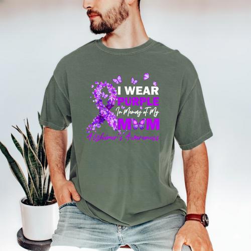 I Wear Purple In Memory Of My Mom Alzheimers Awareness Men's Comfort Colors T-Shirt - Easessy
