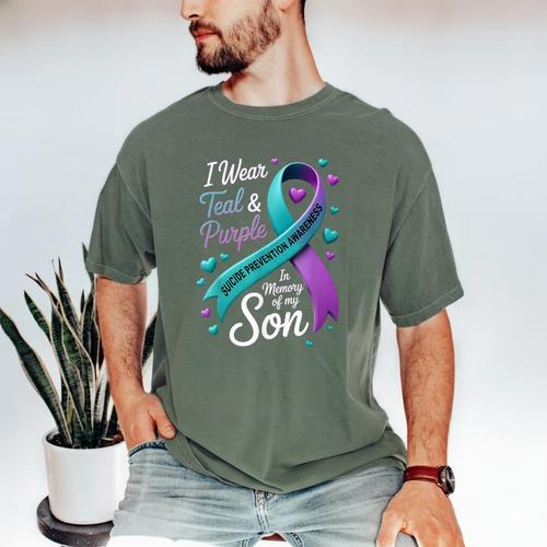 I Wear Teal And Purple In Memory My Son Suicide Prevention Men's Comfort Colors T-Shirt - Easessy