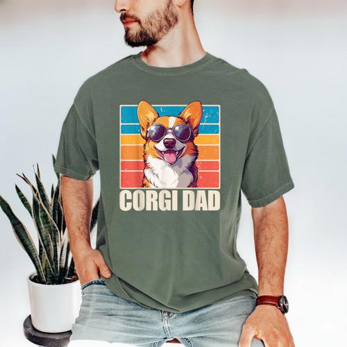 Welsh Corgi Pembroke Dog Corgi Dad -Adults Small Classic Fit Short Sleeve Cotton Polyester Blend Men's Comfort Colors T-Shirt - Father's Day Fun
