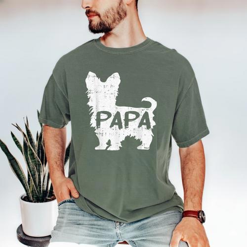 Yorkshire Terrier Papa Dog Puppy Doggie Pet Lover Yorkie Dad Men's Comfort Colors T-Shirt - Father's Day Fun