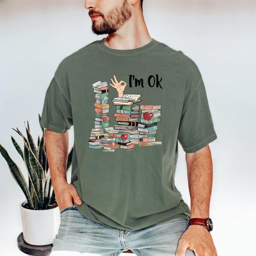 Book Lovers Bookworm Book Nerd I'm Ok Teacher School Men's Comfort Colors T-Shirt - Bookorys