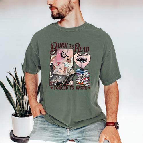 Born To Read Forced To Work Booklover -Adults Book Lovers Casual Grey Small Men's Comfort Colors T-Shirt - Bookorys