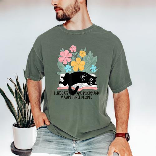 Cat Meme I Like Cats And Books And Maybe Three People Men's Comfort Colors T-Shirt - Bookorys