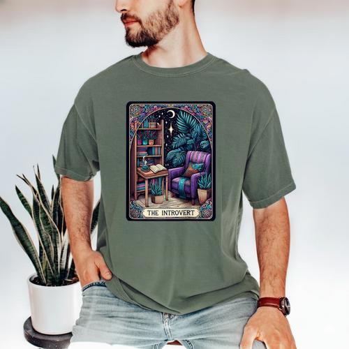 Color Graphic The Introvert Tarot Card Raglan Baseball Tee Men's Comfort Colors T-Shirt - Raresse