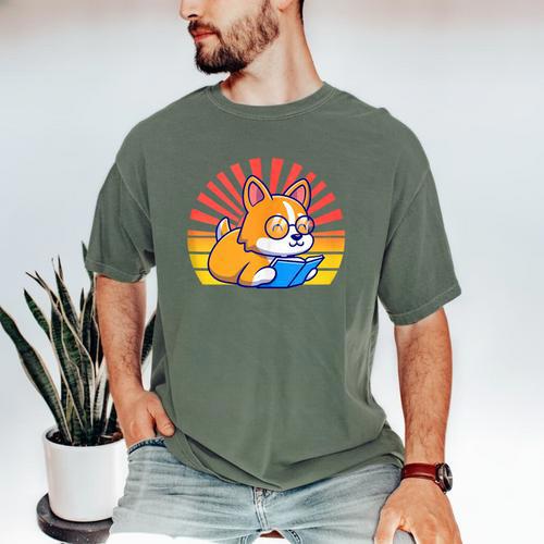 Corgi Dog Reading Book Book Lover Dog Lover Men's Comfort Colors T-Shirt - Bookorys AU