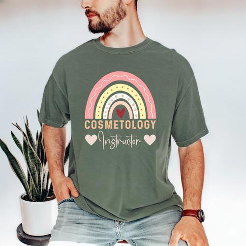 Cosmetology Instructor Cosmetologist Graduation Rainbow Men's Comfort Colors T-Shirt - Best Gift Smart