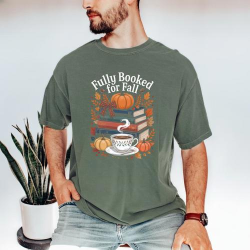 Cozy Autumn Books Fully Booked For Fall Books Pumpkin Men's Comfort Colors T-Shirt - Bookorys