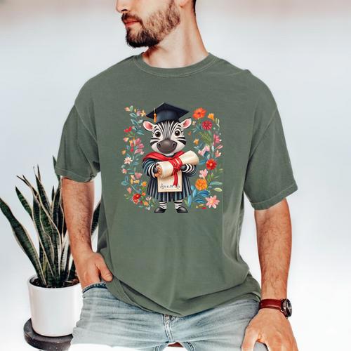 Cute Graduation Zebra Holding Diploma T Shirt Men's Comfort Colors T-Shirt - Best Gift Smart