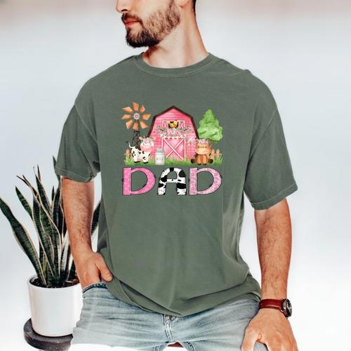 Dad Pink Farm Animal Birthday Kids Matching Family Men's Comfort Colors T-Shirt - Father's Day Fun