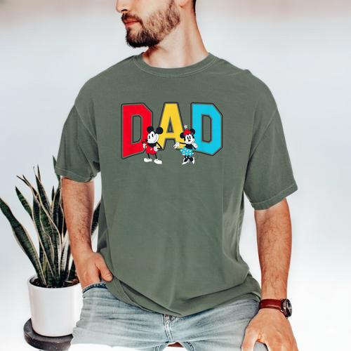 Disney Mickey And Friends Mickey Minnie Dad Collegiate Logo Men's Comfort Colors T-Shirt - Father's Day Fun