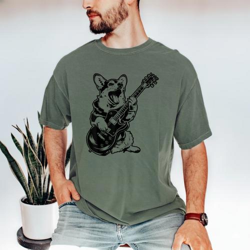 Dog Guitarist Guitar Pembroke Welsh Corgi Dad Mom Men's Comfort Colors T-Shirt - Father's Day Fun