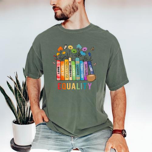 Equal Rights Book Flower Equality Peace Love Kindness Book Men's Comfort Colors T-Shirt - Bookorys