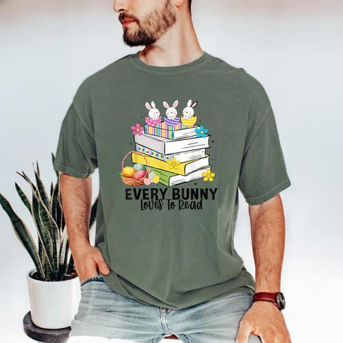 Every Bunny Loves To Read Easter Cute Reading Books Lover Men's Comfort Colors T-Shirt - Bookorys