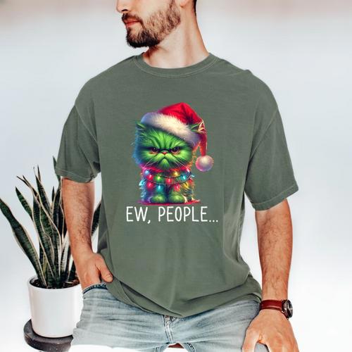 Ew People Meowy Cat Christmas Introvert Men Women Men's Comfort Colors T-Shirt - Raresse