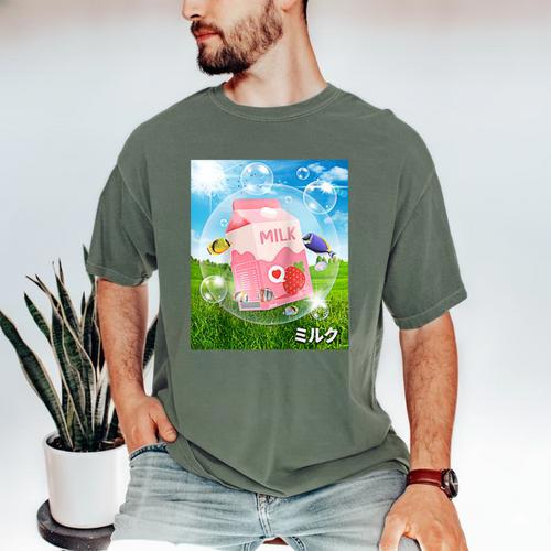 Frutiger Aero Aesthetic Tech Kawaii Strawberry Milk Fishes Raglan Baseball Tee Men's Comfort Colors T-Shirt - Figerry