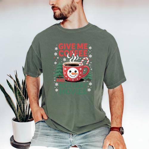 Give Me Coffee And Holiday Movies Introvert Christmas Men's Comfort Colors T-Shirt - Raresse