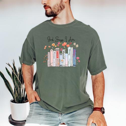 God Says I Am Book Bible Verse Christian Girls Women Men's Comfort Colors T-Shirt - Bookorys