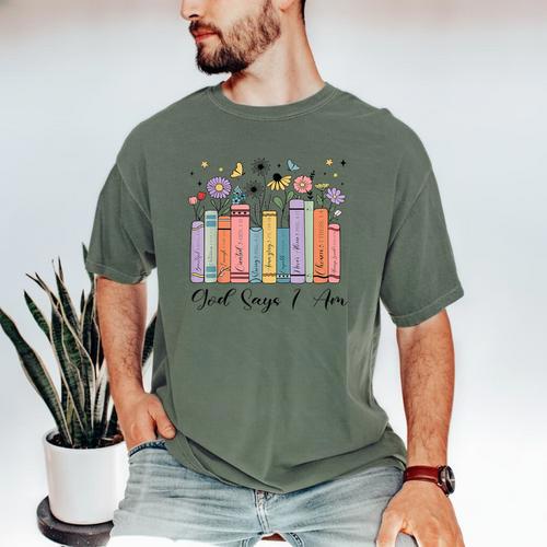 God Says I Am Floral Book Cute Christian Girl Teen Religious Men's Comfort Colors T-Shirt - Bookorys CA