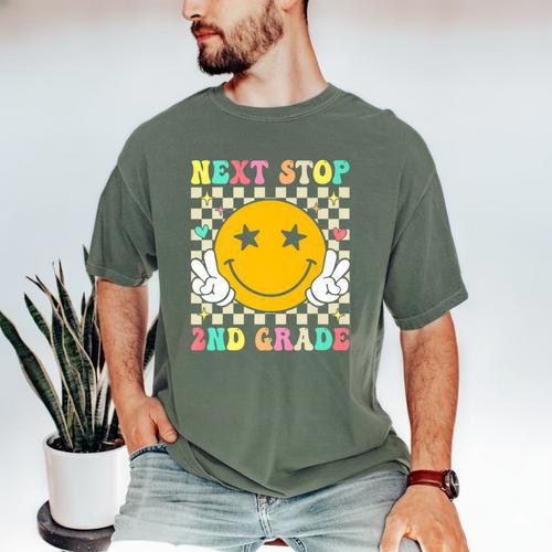 Groovy Next Stop 2nd Grade 1st Grade Graduation 2025 Premium Men's Comfort Colors T-Shirt - Best Gift Smart