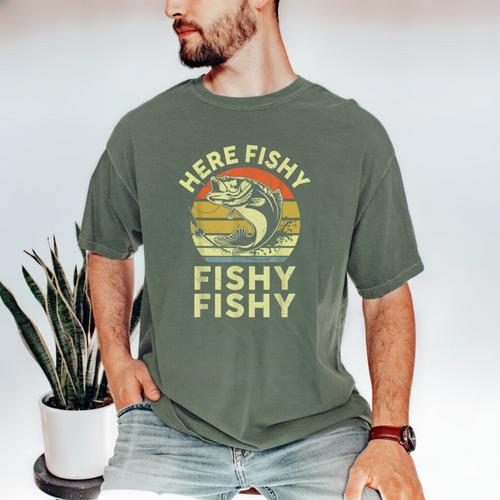 Here-Fishy Fishing Boy Large Mouth Bass Dad Men's Comfort Colors T-Shirt - Father's Day Fun