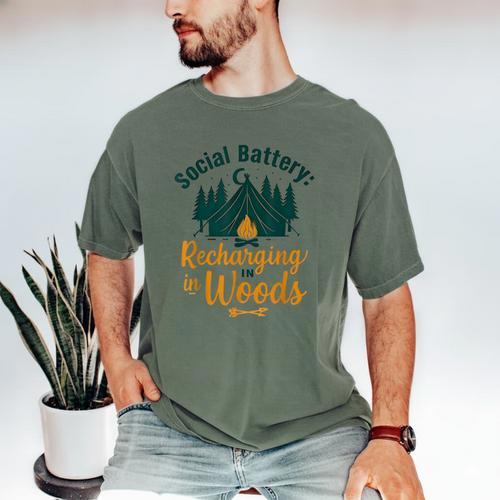 Introvert Camping Social Battery Recharging In The Woods Men's Comfort Colors T-Shirt - Raresse