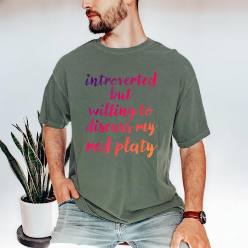 Introverted Willing To Discuss Red Platy Introvert Men's Comfort Colors T-Shirt - Raresse