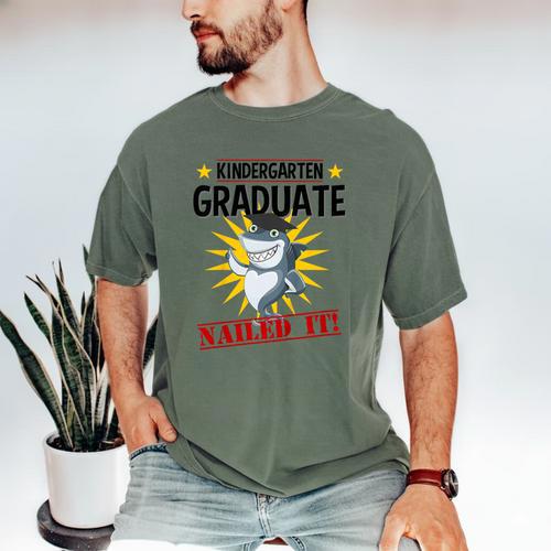 Kids Kindergarten Nailed It Shirt 2019 Shark Graduation Tee Men's Comfort Colors T-Shirt - Best Gift Smart