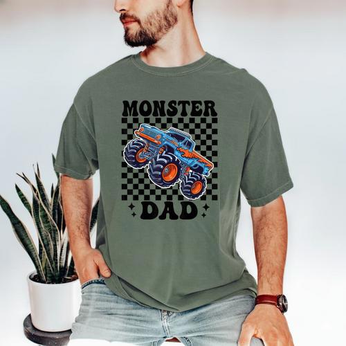 Monster Truck Dad Family Matching Monster Trucks Birthday Men's Comfort Colors T-Shirt - Father's Day Fun