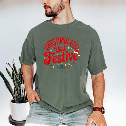 Overstimulated But Festive – Christmas Introvert Humor Men's Comfort Colors T-Shirt - Raresse