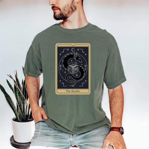 The Reader Tarot Card Mystic Dragon Book Magic Men's Comfort Colors T-Shirt - Bookorys