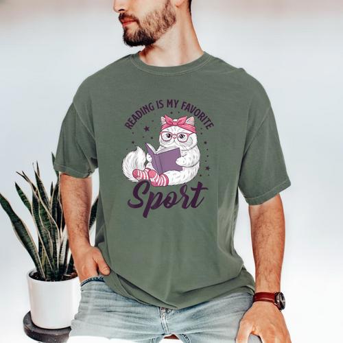 Reading Is My Favorite Sport Saying Cat And Book Lover Men's Comfort Colors T-Shirt - Bookorys
