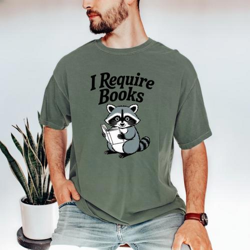 I Require Books Raccoon Reading For Book Lovers Men's Comfort Colors T-Shirt - Bookorys CA