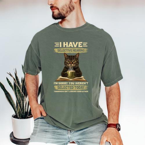 i Have Selective Hearing Cat Coffee Books Retro Men's Comfort Colors T-Shirt - Bookorys DE