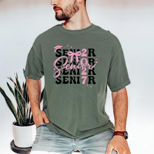 Senior 2027 Class Of 2027 Coquette Pink Bow Graduation 2027 Men's Comfort Colors T-Shirt - Best Gift Smart