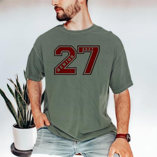 Senior 2027 Maroon Senior Class Of 27 Jersey Graduation Men's Comfort Colors T-Shirt - Best Gift Smart