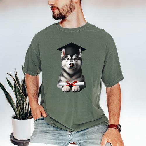 Siberian Husky Dog Graduation Cap Training School Graduate Men Women Kids Men's Comfort Colors T-Shirt - Best Gift Smart