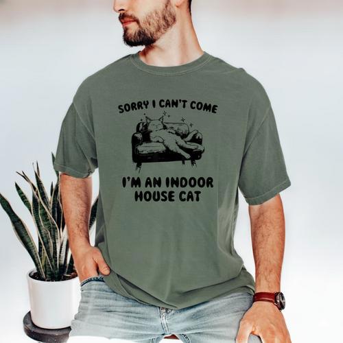 Sorry I Can't Go I'm An Indoor Cat Introvert Saying Men's Comfort Colors T-Shirt - Raresse
