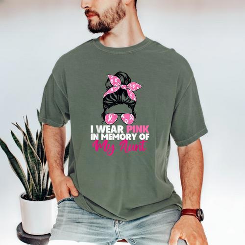 I Wear Pink In Memory Of My Aunt Breast Cancer Awareness Men's Comfort Colors T-Shirt - Easessy