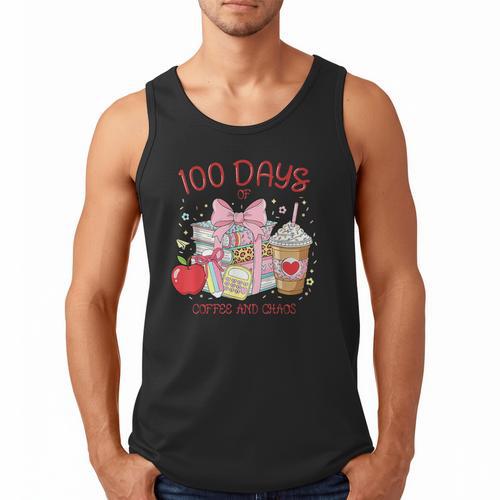 100th Day Of School Teachers 100 Days Of Coffee Chaos Books Men Tank Top - Bookorys UK