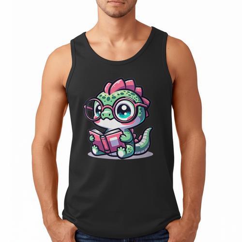 Adorable Book Lover Basilisk With Reading Glasses Cute Men Tank Top - Bookorys