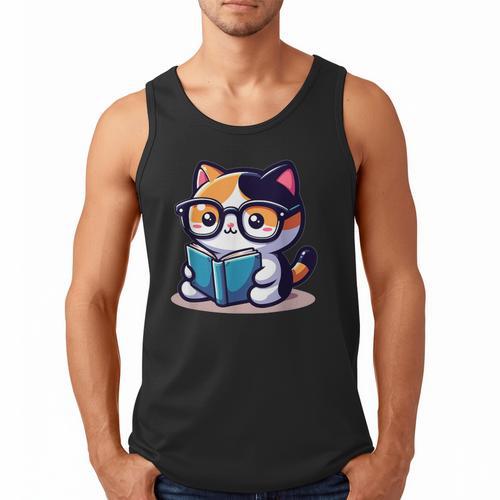 Adorable Book Lover Calico Cat With Reading Glasses Cute For Men Women Kids Men Tank Top - Bookorys AU