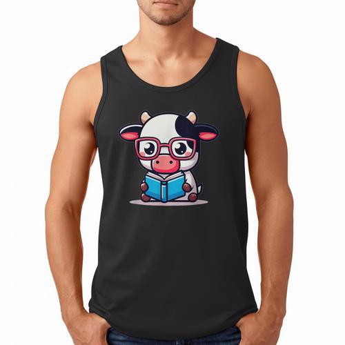 Adorable Book Lover Cow With Reading Glasses Cute Men Tank Top - Bookorys