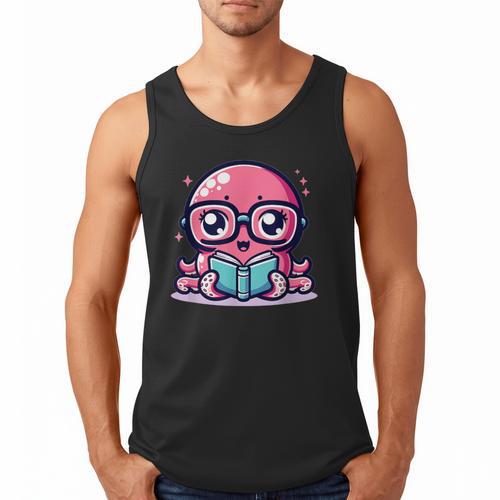 Adorable Book Lover Octopus With Reading Glasses Cute Men Tank Top - Bookorys