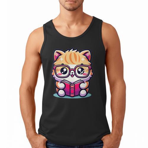 Adorable Book Lover Persian Cat With Reading Glasses Cute Men Tank Top - Bookorys AU